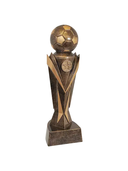 Soccer astro award, resin trophy on a black base